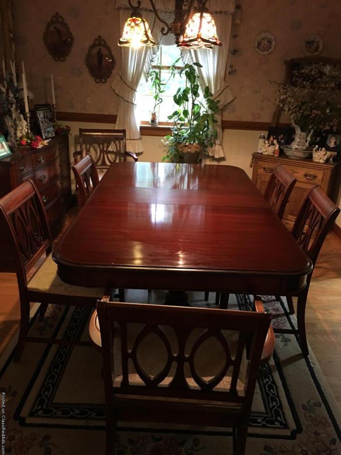 Mahogany Dining Table, 6 chairs, China Cabinet, and Buffet, 0