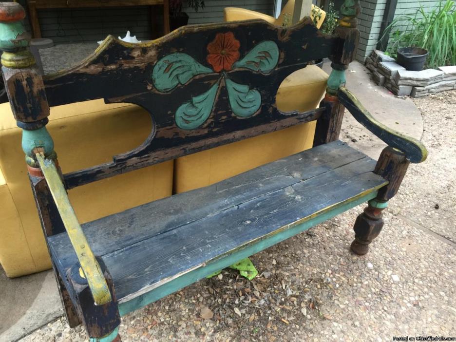 Antique hand carved garden bench