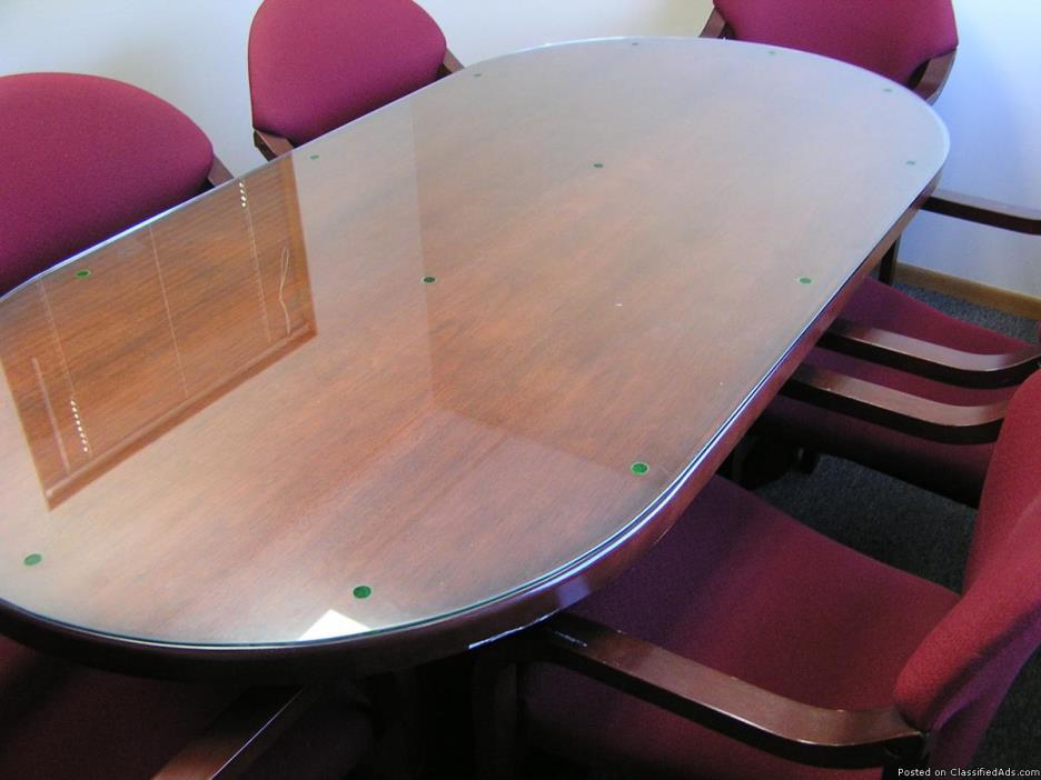 Office furniture. Two column conference table plus chairs.