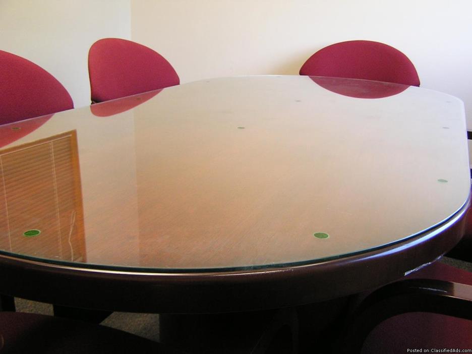 Office furniture. Two column conference table plus chairs., 1