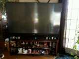 73in Mitsubishi flat screen TV with stand, 1