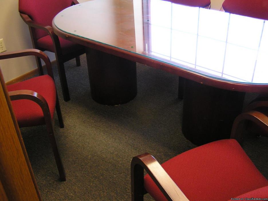 Office furniture. Two column conference table plus chairs., 2