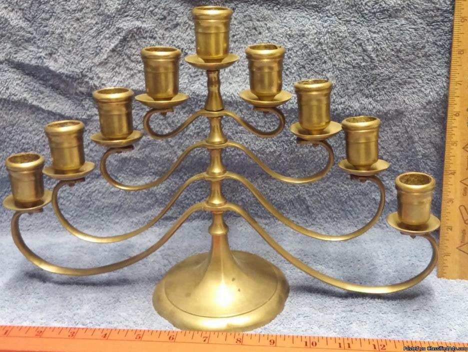 Vintage Brass 9 Arms Swivel Candelabra Candle Holder Menorah