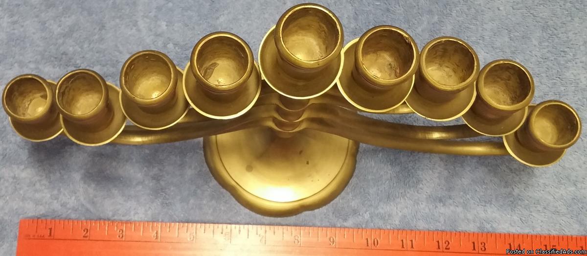 Vintage Brass 9 Arms Swivel Candelabra Candle Holder Menorah, 2