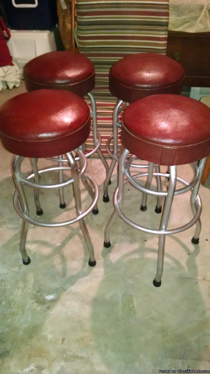 VINTAGE BAR STOOLS WITH ORIGINAL LEATHER SEAT TOPS, 0