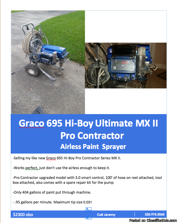 SELLING Graco 695 Hi-Boy Ultimate MX II Pro Contractor Airless Paint Sprayer