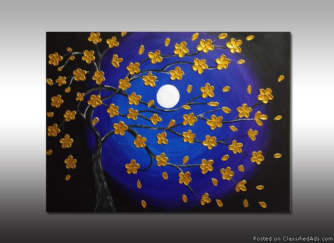 Night Cherry Blossom with 3D Golden Flowers