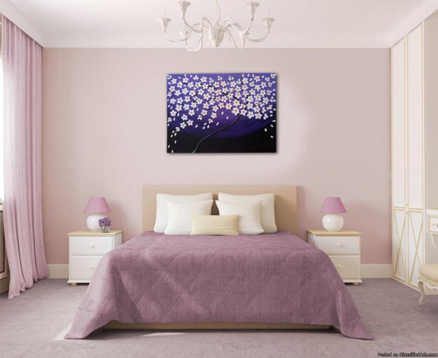 Beautiful Modern Art 3D Flowers Purple Cherry Blossom Canvas Painting, 1