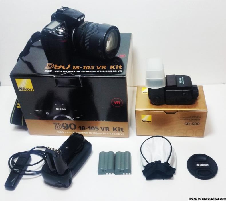 Nikon D90 DSLR VR Kit 18-105 VR Lens + EXTRA, EXCELENT Condition