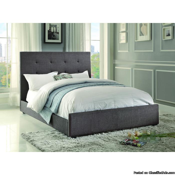 Dark grey full size beds without mattress, 1