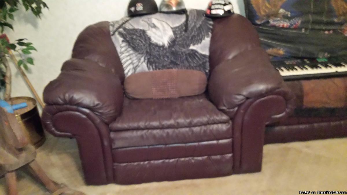 Overstuffed Leather Chair& Ottoman, 0