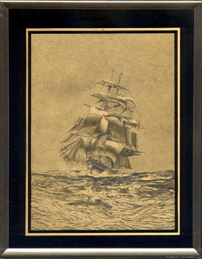 Clippership Etching - Framed - NEW, 0