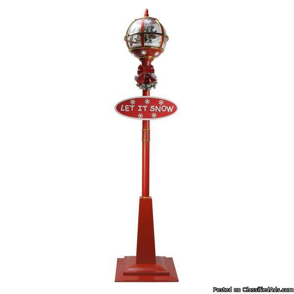 69-inch Lighted Red and Gold Musical Snowing Christmas Tree Street Lamp