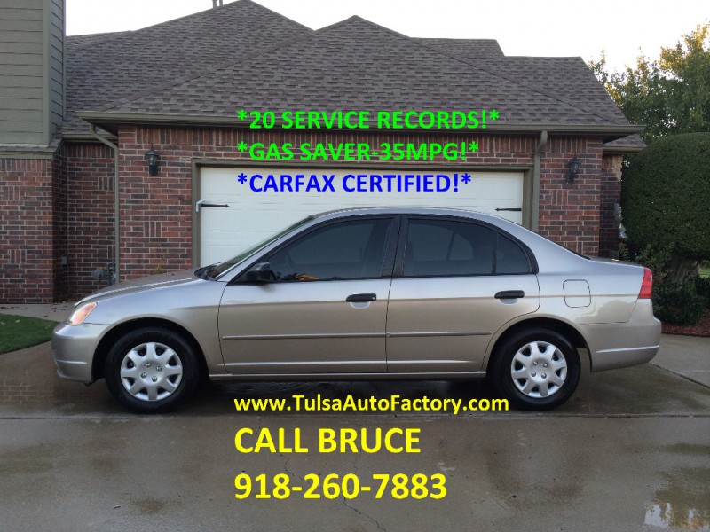 2001 HONDA CIVIC LX SEDAN TAN *CARFAX CERTIFIED 2-OWNERS* *EXTREMELY WELL MAINTAINED-20 SERVICE RECO