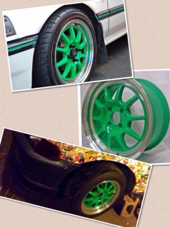 Rota gt3 15x7 4x100 new tires!!! Green with polished lip