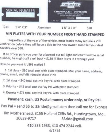 VIN plates with your number stamped, 3