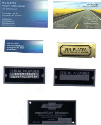 VIN plates with your number stamped, 2
