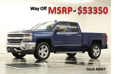 Chevrolet : Silverado 1500 MSRP$53350 4X4 LTZ GPS Leather Ocean Blue Double 4WD New Navigation Heated Cooled Seats 20 In Chrome 14 15 16 Ext Extended Cab 5.3L