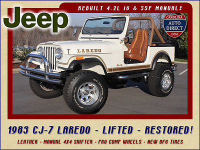 Jeep : CJ CJ-7 Laredo 4x4 - RESTORED - LIFTED - NEW TIRES! MANUAL 4X4 SHIFT-REBUILT 4.2L I6/5SP MANUAL-LEATHER-PRO COMP WHEELS-BESTOP!