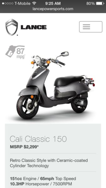 2015 Cali Classic Lance Matte Black Scooter for sale