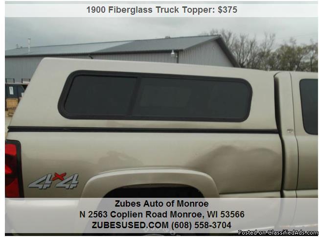 Chevy Fiberglass Topper, Truck cap for 6 ½' bed.
