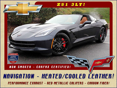Chevrolet : Corvette Stingray Z51 3LT-NIGHT RACE BLUE/KALAHARI BROWN LEATHER NAVIGATION-HEATED/COOLED LEATHER-BLACK WHEELS-PERFORMANCE EXHAUST-RED CALIPERS!