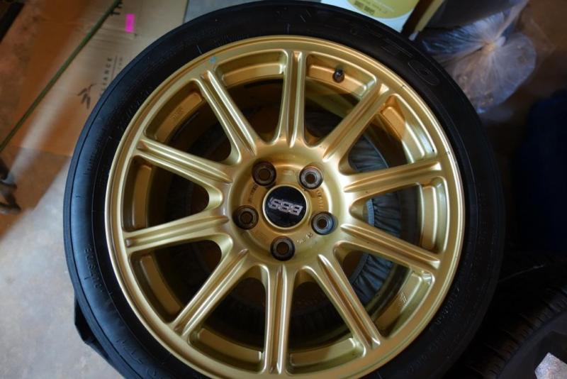 17x8 Gold Forged BBS OEM STI wheels w/ Nitto NT01