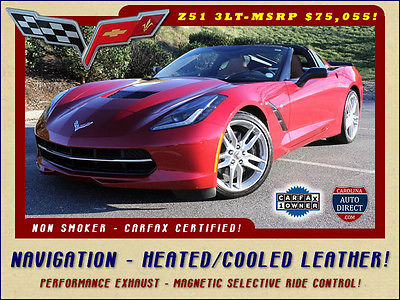 Chevrolet : Corvette Z51 3LT- NAVIGATION- HEATED/COOLED BROWN LEATHER! MSRP $75,055-1OWNER-MAGNETIC RIDE-XENON-HEADS UP-BOSE-8SP AUTOMATIC-NON SMOKER!
