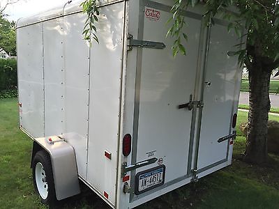Enclosed Cargo Trailer White & Silver 10x6 10 x 6 Ft  Back & Side Doors Like New