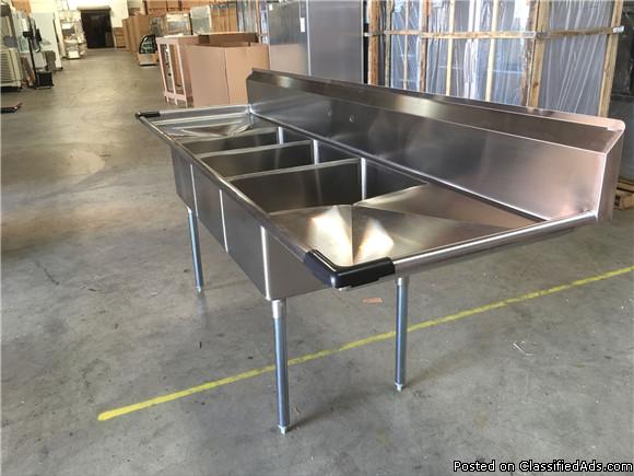 Stainless Steel Three Compartment Sink Commercial Kitchen