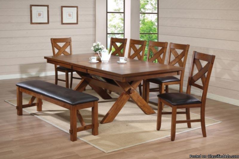 8PCs Dining set (table + 6 Chairs + bench), 0