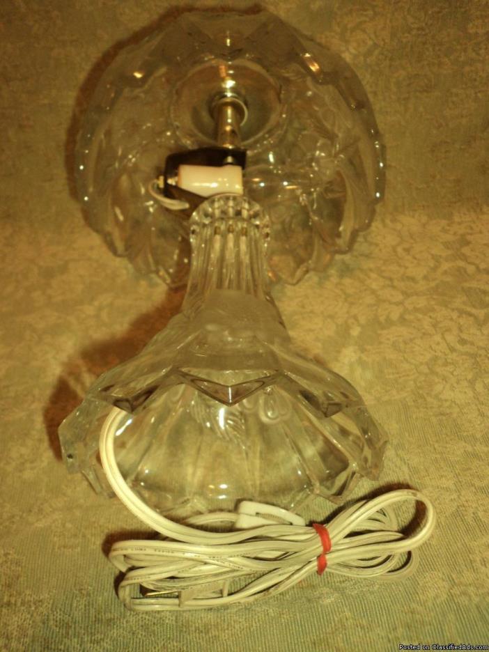 Vintage Clear Flowered All Heavy Glass Lamp, 13” tall & 6lb. Wt, 4