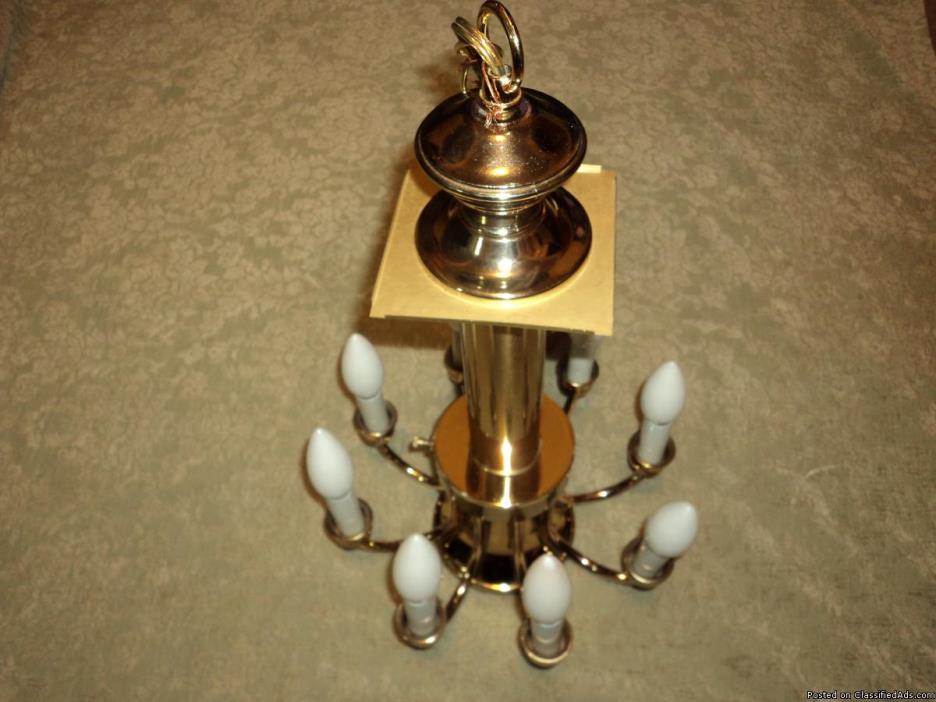 1990s Brass & Beveled Glass 8 Candle & 1 Spot light on bottom Chandelier., 3