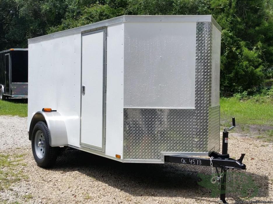 NEW 5 x 10ft. Wht Ext. Motorcycle Trailer w/RV Style Side Door & 2,990 Axle!
