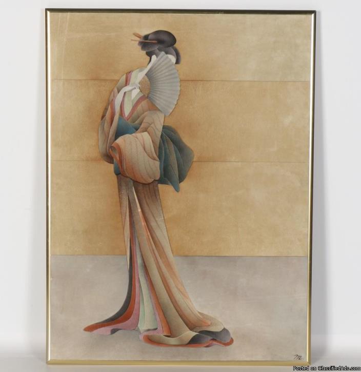126/250 BLUE FAN Limited Edition ( SUEDE) Wall ART OF (Japanese) Woman, 0
