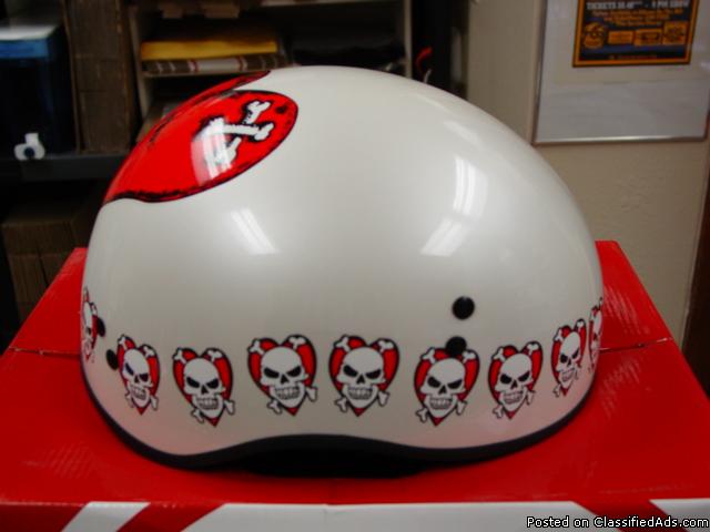 Ladies Torc White Skull & Heart DOT Motorcycle Shorty Half Helmet XS