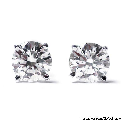 Gem stone king diamond stud earrings H, Round, White Gold, 1/4 and Excellent