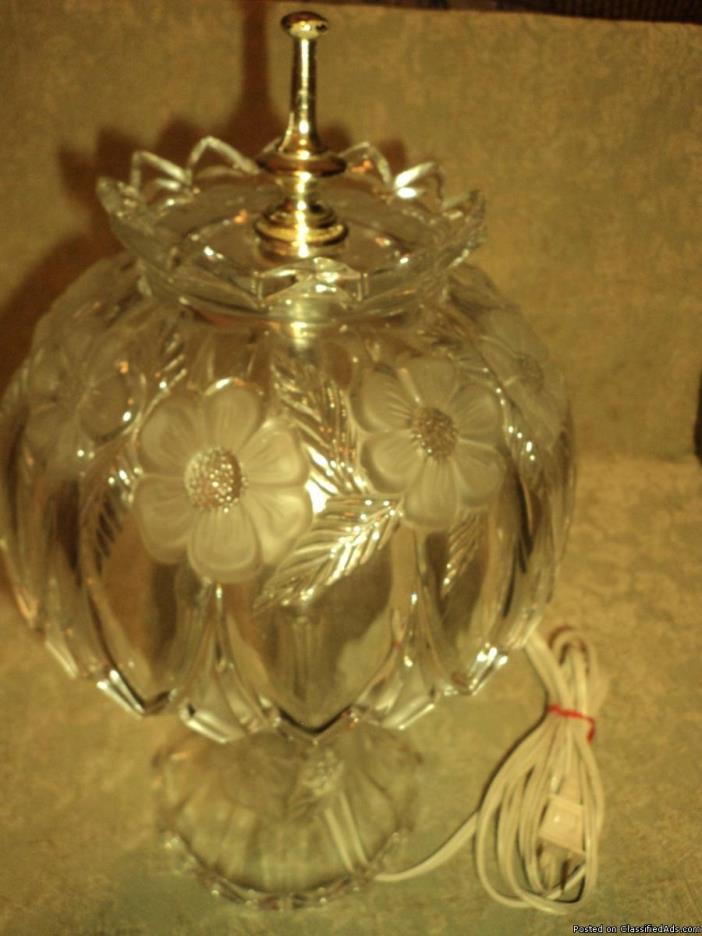 Vintage Clear Flowered All Heavy Glass Lamp, 13” tall & 6lb. Wt, 2