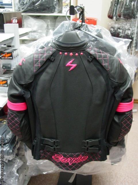 Scorpion Ladies Black Pink Premium Leather Motorcycle Jacket Medium, 1
