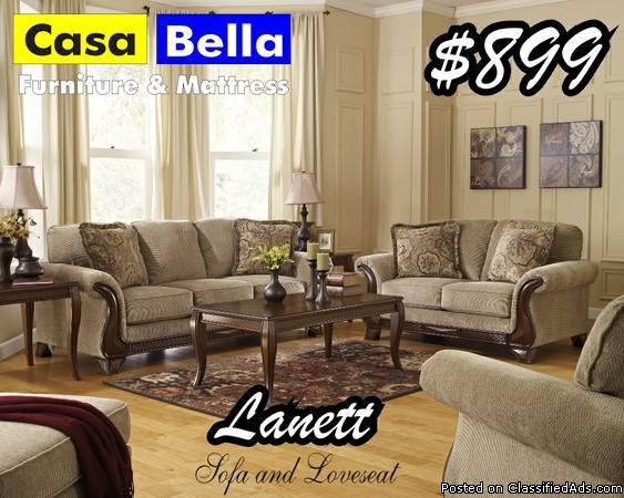 Light Tranditional Sofa and Loveseat With Accent Pillows, 0