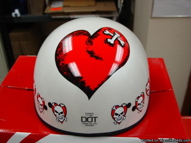 Ladies Torc White Skull & Heart DOT Motorcycle Shorty Half Helmet XS, 1