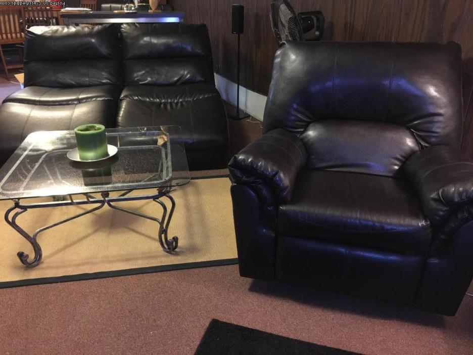 2-Chase Chairs, Recliner (Black) & Coffee Table