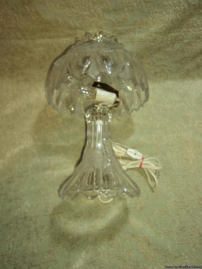 Vintage Clear Flowered All Heavy Glass Lamp, 13” tall & 6lb. Wt, 1