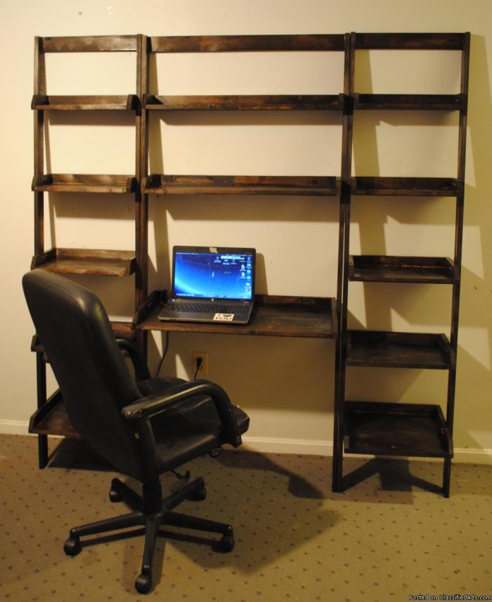 Leaning Wall Ladder Desk with Bookcase, 0