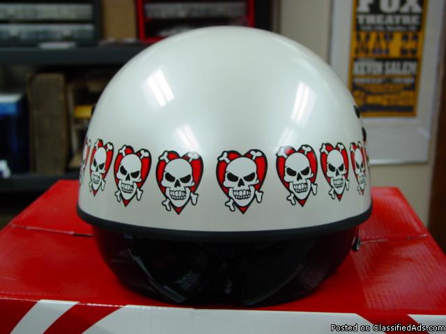Ladies Torc White Skull & Heart DOT Motorcycle Shorty Half Helmet XS, 2