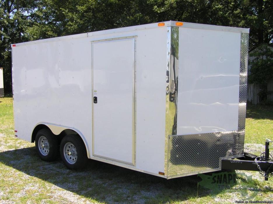 8.5 ft. by14 ft. NEW ATV Trailer (Sharp Looking Wht Ext) 3ft Side Door& V-Nose...