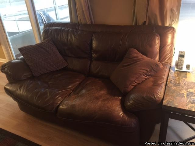 Brown Leather Sofa & Love seat