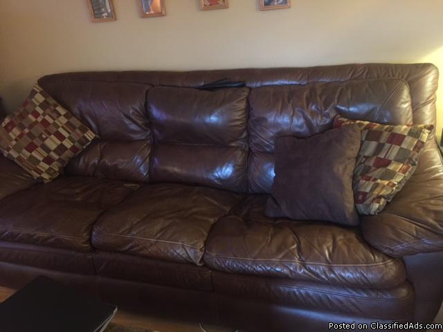 Brown Leather Sofa & Love seat, 1
