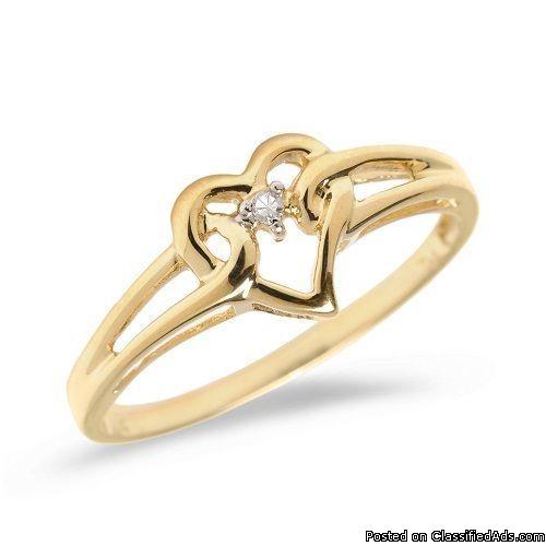 14k Yellow Gold Diamond Heart Ring, 0