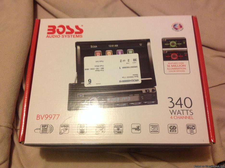 New in box Boss single din 7 in wide screen DVD player